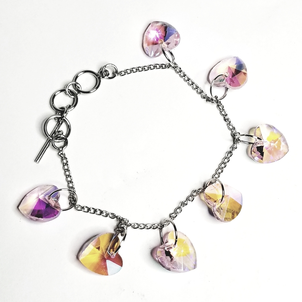 Baby Pink Charm Rhinstone Heart Braclet/Anklet Y2K